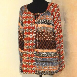 NWOT Haptics-Multicolor Peasant Top Allover Patchwork-Inspired Print Boho Floral